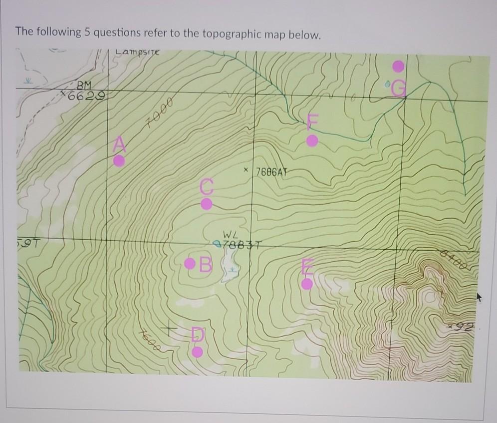 Solved The following 5 questions refer to the topographic | Chegg.com