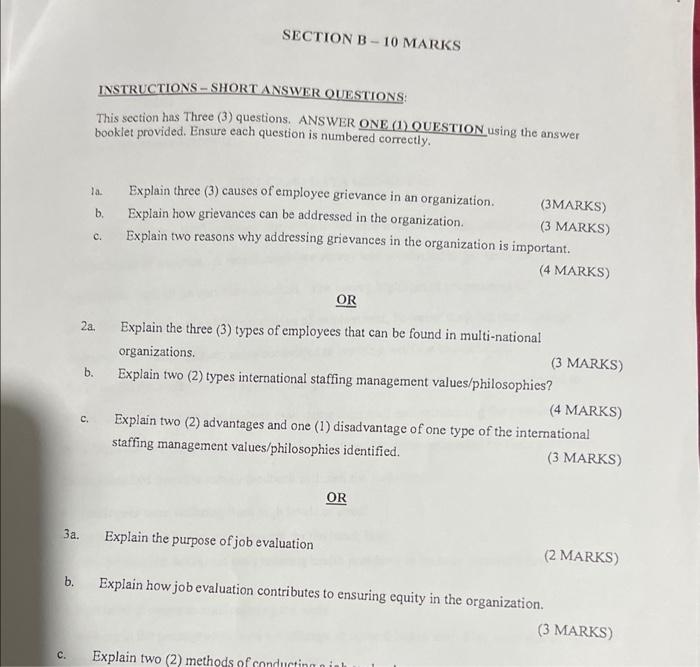 Solved SECTION B - 10 MARKS INSTRUCTIONS - SHORT ANSWER | Chegg.com