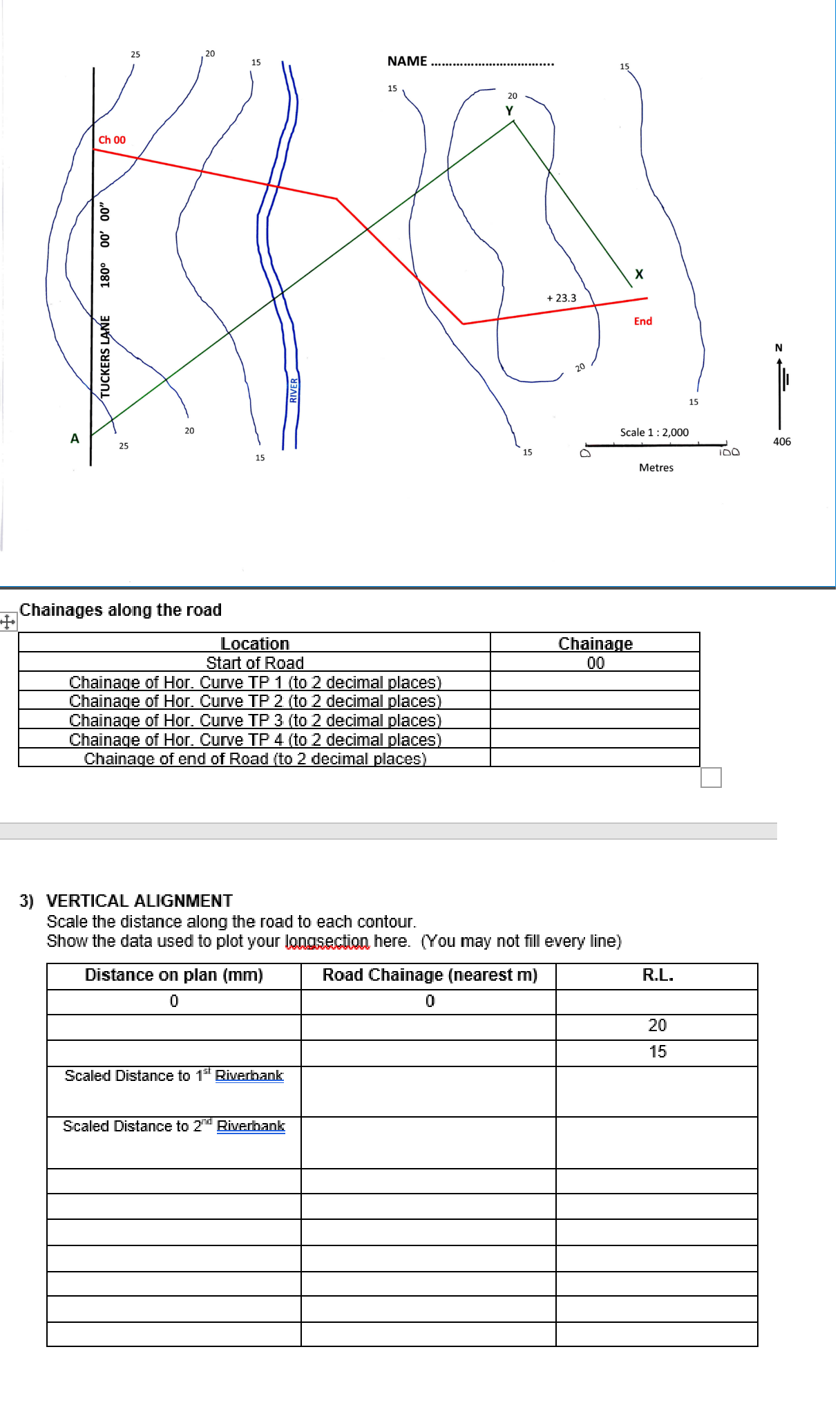 Radius = 44m. ﻿Tangent distance for curve 1 =13.45m. | Chegg.com