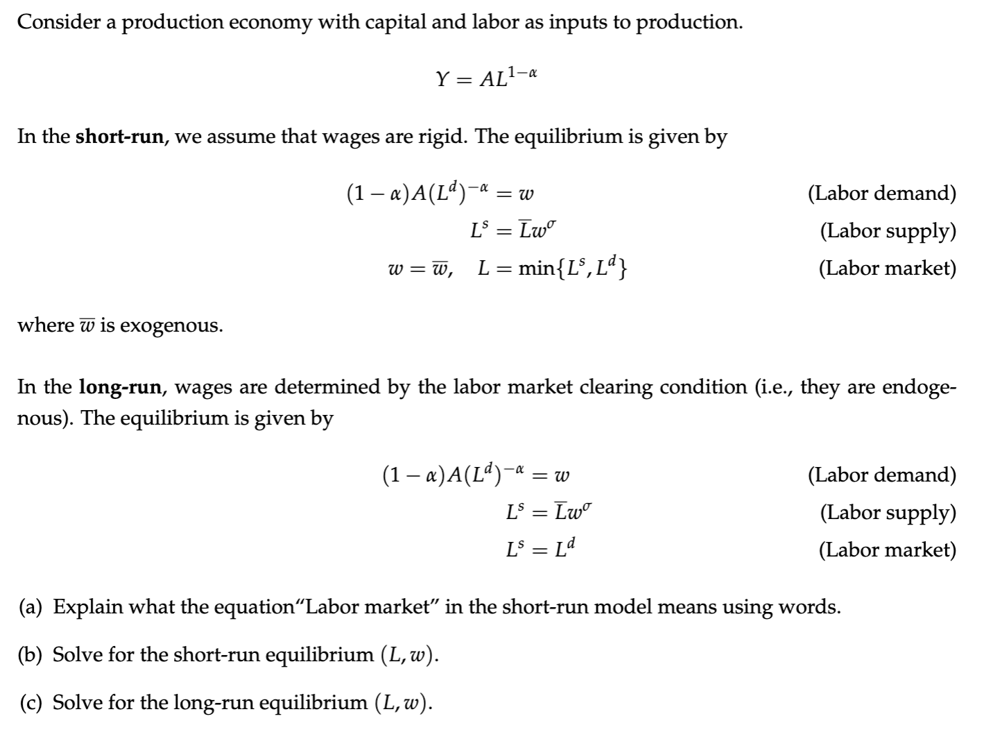 Solved Consider a production economy with capital and labor | Chegg.com