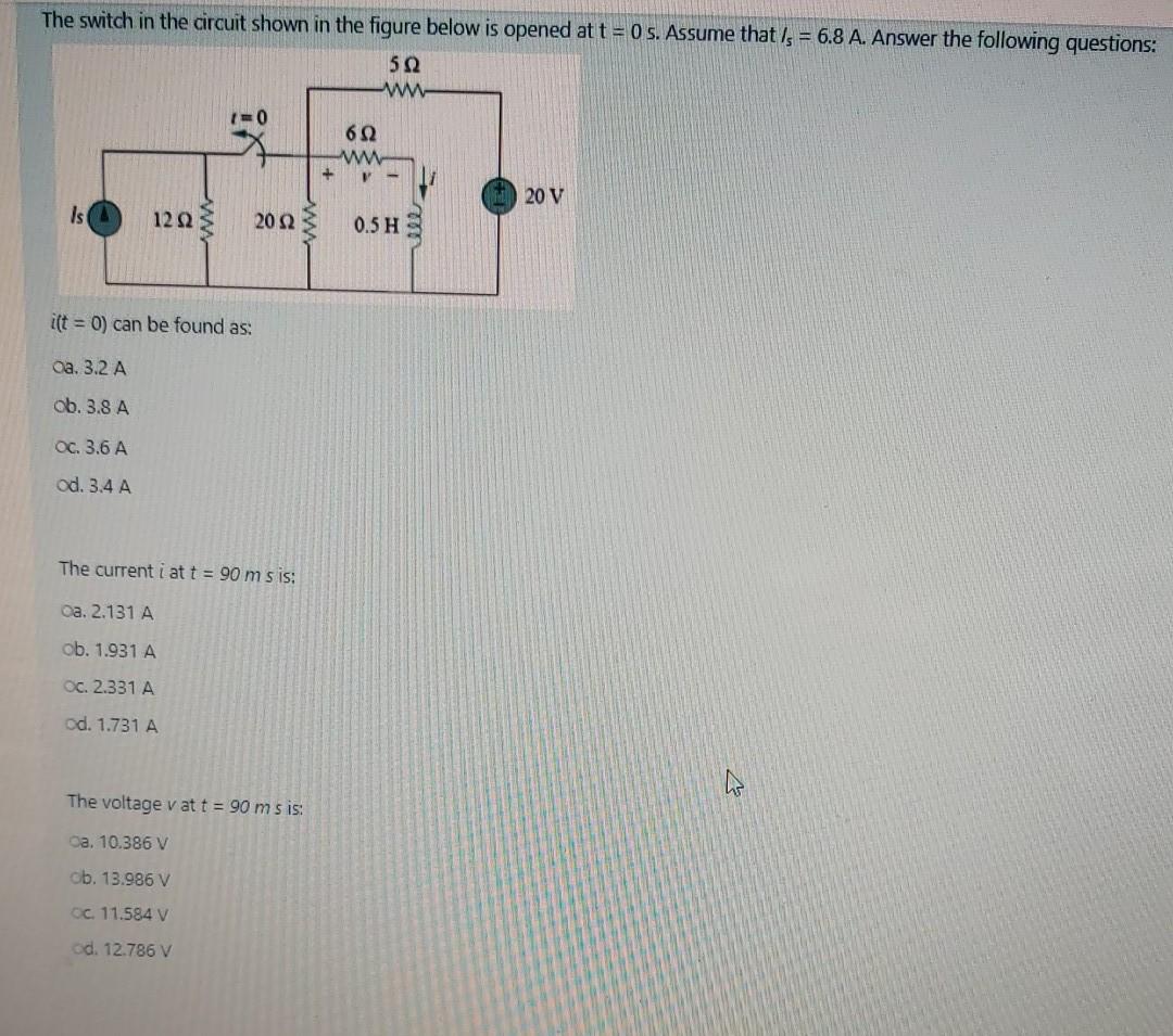 Solved The switch in the circuit shown in the figure below | Chegg.com