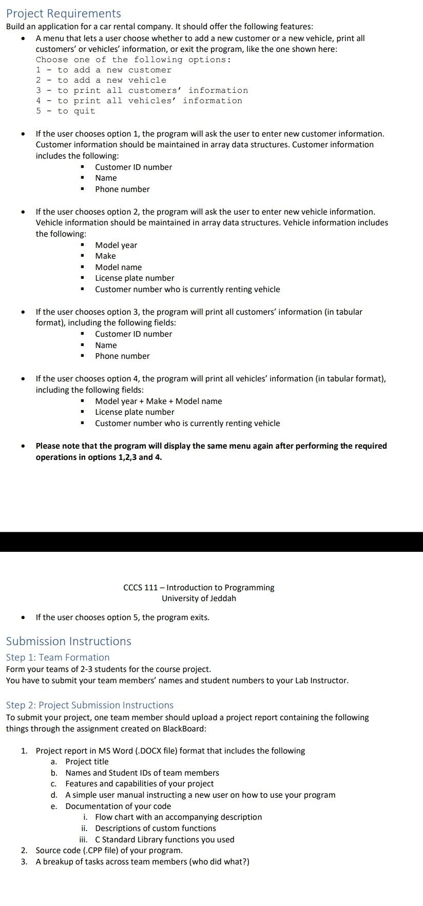 Solved Build an application for a car rental company. It