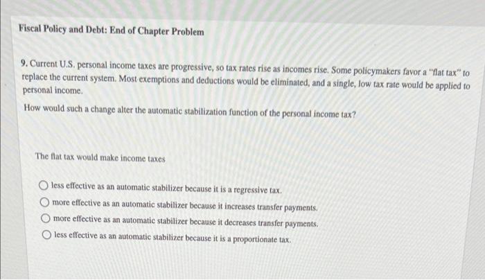 Solved Fiscal Policy And Debt: End Of Chapter Problem 9. | Chegg.com