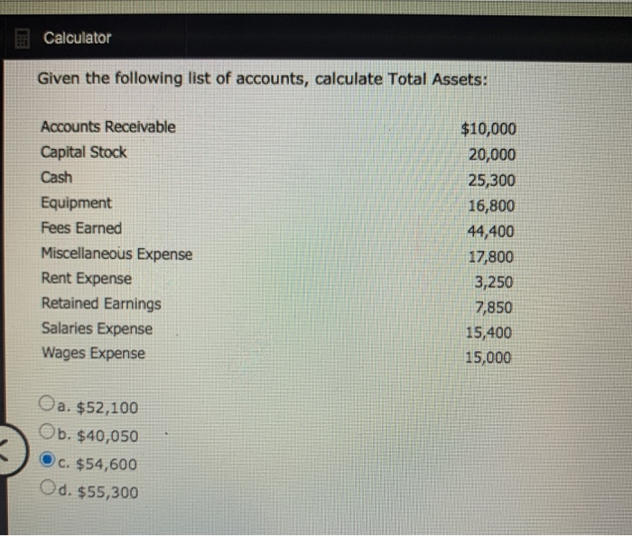 Solved Calculator Given The Following List Of Accounts, | Chegg.com