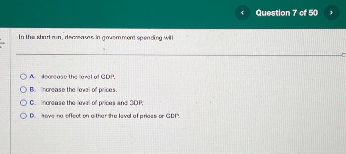 Solved In the short run, decreases in government spending | Chegg.com