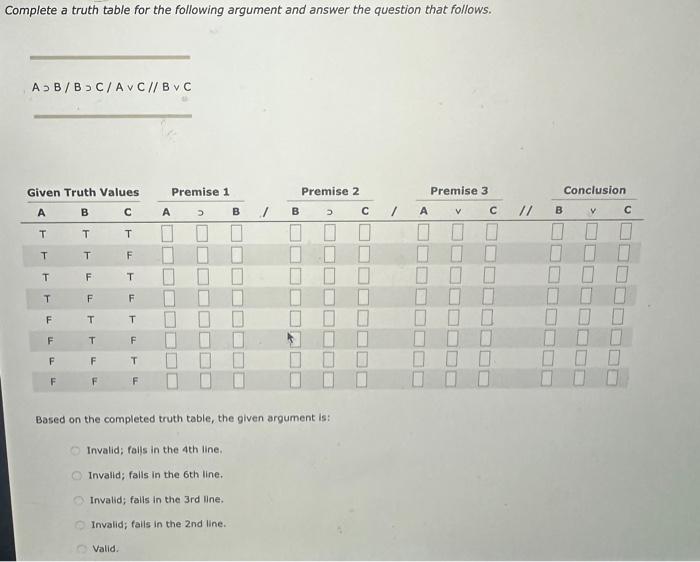 Solved Complete A Truth Table For The Following Argument And | Chegg.com