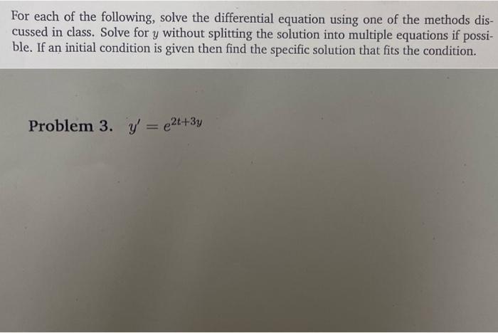 Solved For Each Of The Following, Solve The Differential | Chegg.com