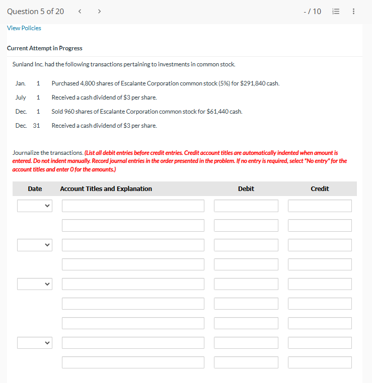 Solved Question 5 ﻿of 20 ﻿View Policies Current Attempt in | Chegg.com