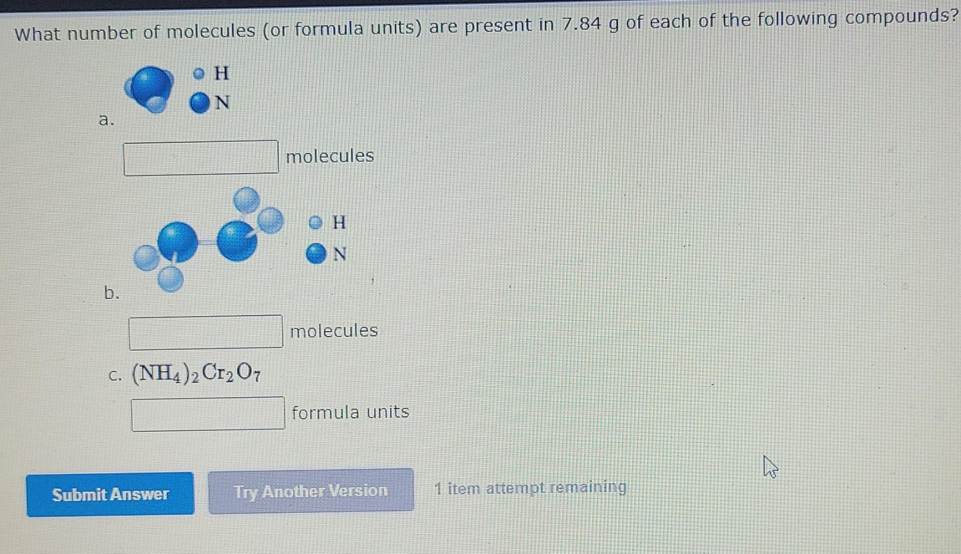 Solved What number of molecules (or formula units) are | Chegg.com