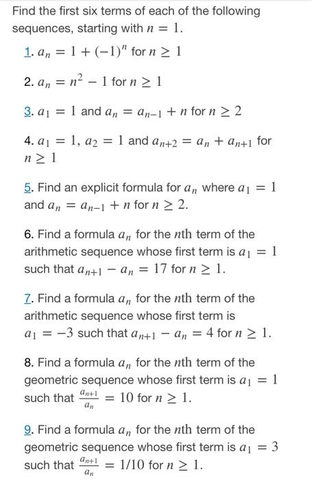 Solved Find the first six terms of each of the following | Chegg.com