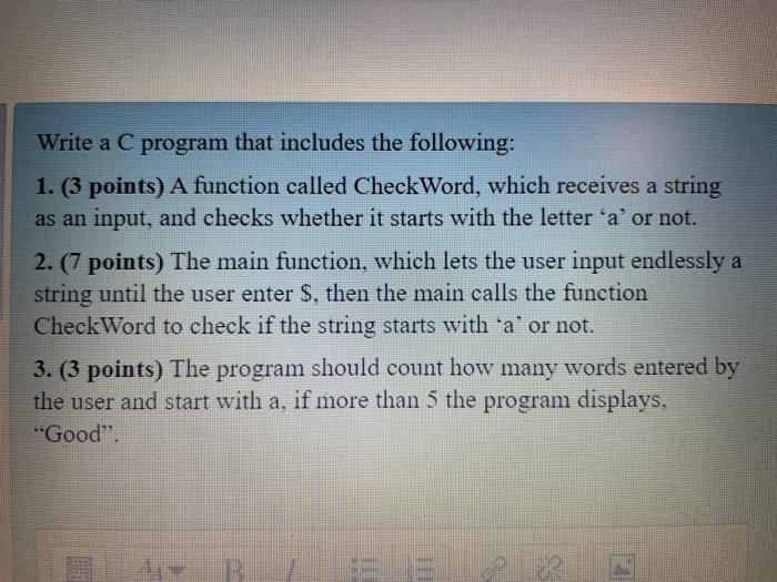 Solved Write a C program that includes the following: 1. (3 | Chegg.com