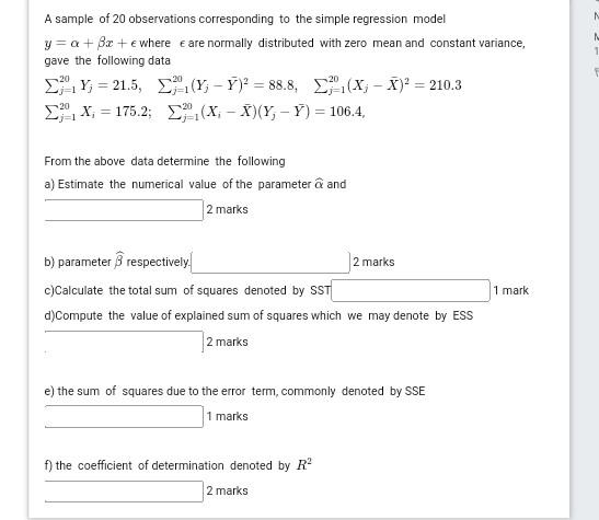 Solved A Sample Of 20 Observations Corresponding To The Chegg Solved A Sample Of 20 Observations Corresponding To The Chegg