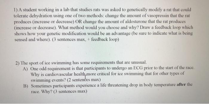 Solved 1) A student working in a lab that studies rats was | Chegg.com