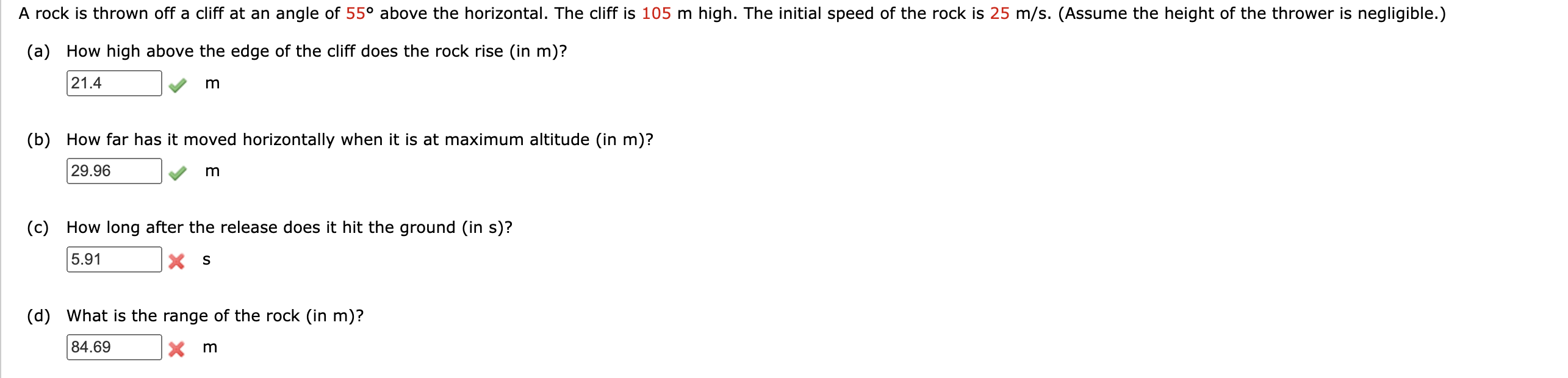 Solved A rock is thrown off a cliff at an angle of 55° | Chegg.com