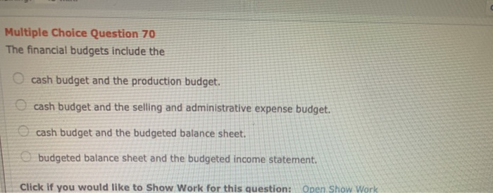 Solved Multiple Choice Question 70 The Financial Budgets | Chegg.com