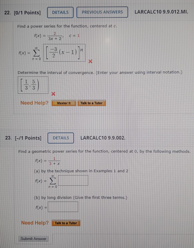Solved 22. [0/1 Points] DETAILS PREVIOUS ANSWERS LARCALC10 | Chegg.com