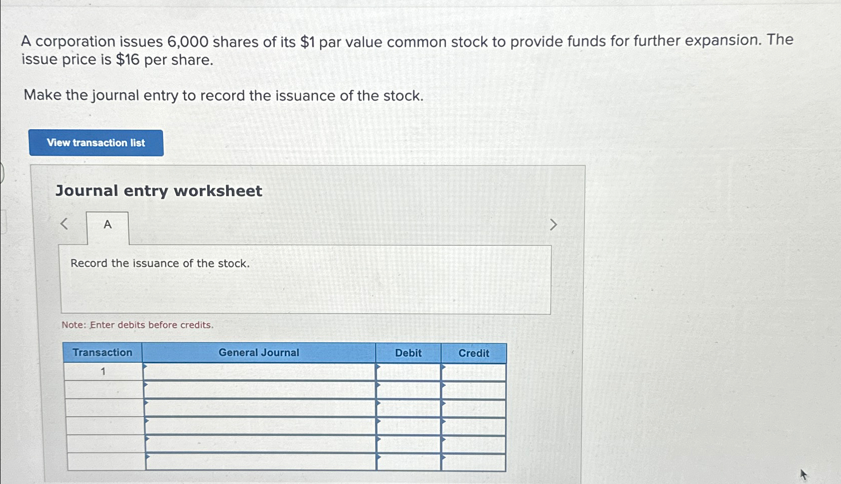 Solved A corporation issues 6,000 ﻿shares of its $1 ﻿par | Chegg.com