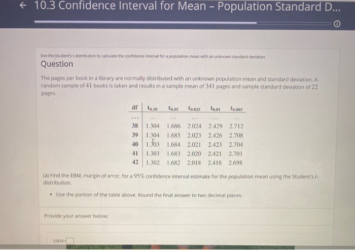 Solved + 10.3 Confidence Interval for Mean - Population | Chegg.com
