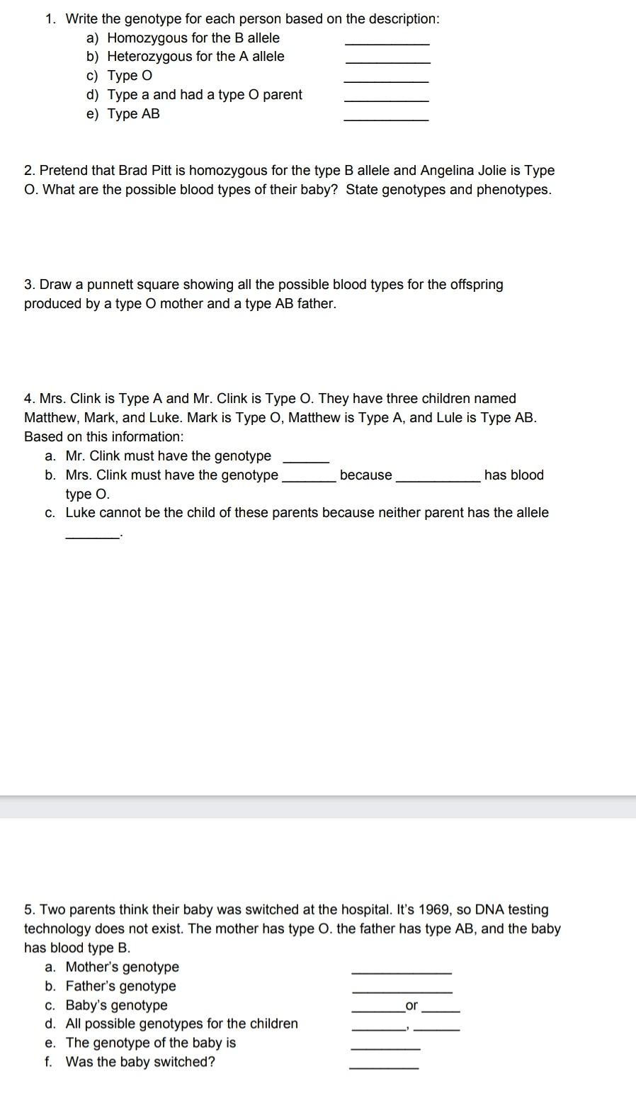 Solved 1. Write the genotype for each person based on the | Chegg.com