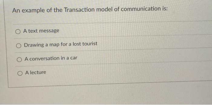 Solved An example of the Transaction model of communication | Chegg.com