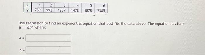 Solved a = X y Use regression to find an exponential | Chegg.com