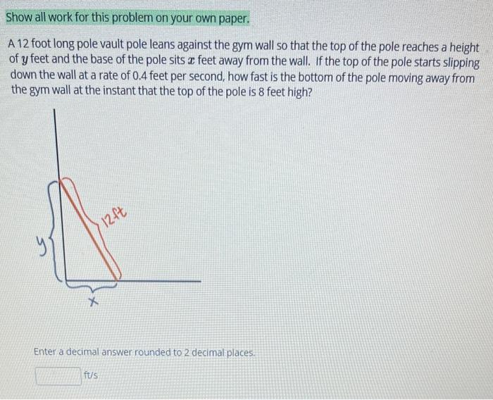 Solved Show all work for this problem on your own paper. A | Chegg.com
