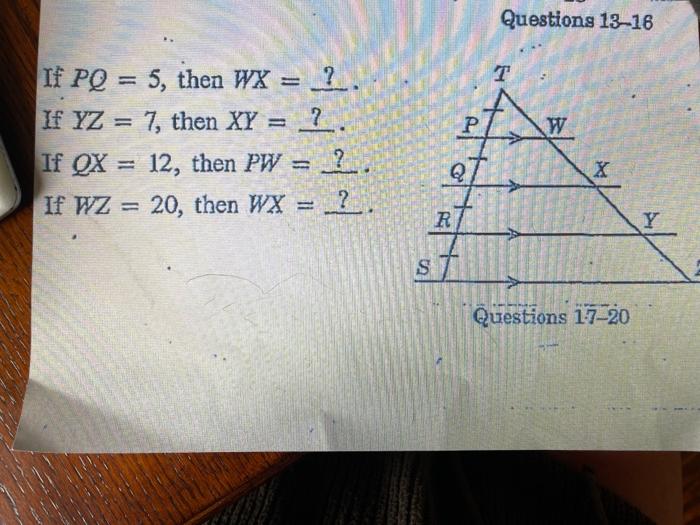 Solved Questions 13 16 T R W If Pq 5 Then Wx If Yz Chegg Com