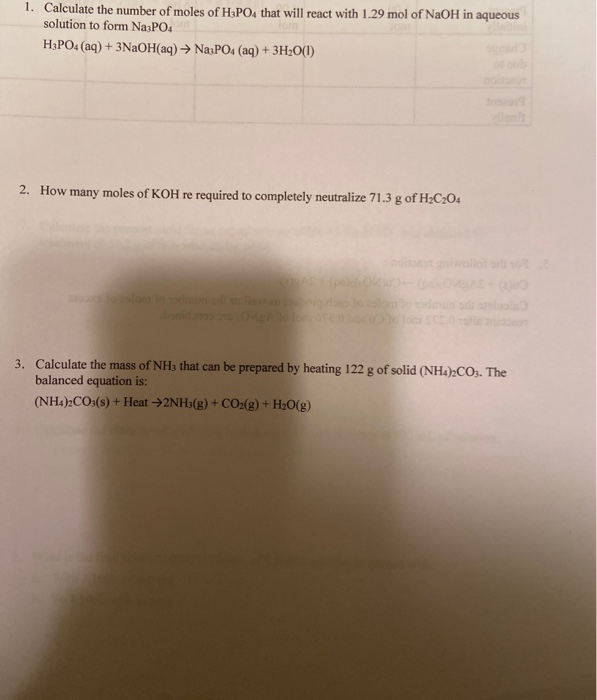 Solved 1 Calculate The Number Of Moles Of H3PO4 That Will Chegg