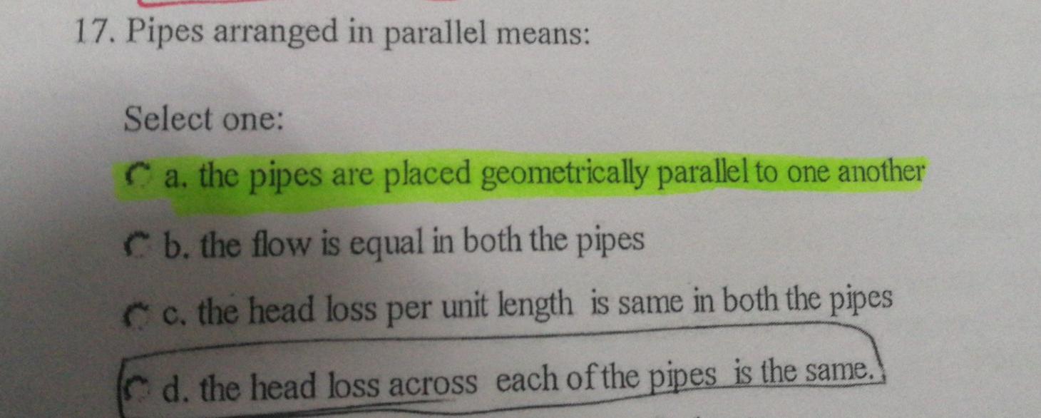 Solved pipe arranged in parallel meansa. ﻿the pipe are | Chegg.com