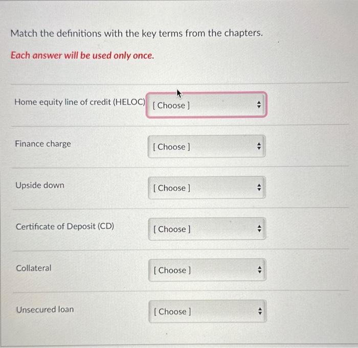 Solved Match the definitions with the key terms from the | Chegg.com