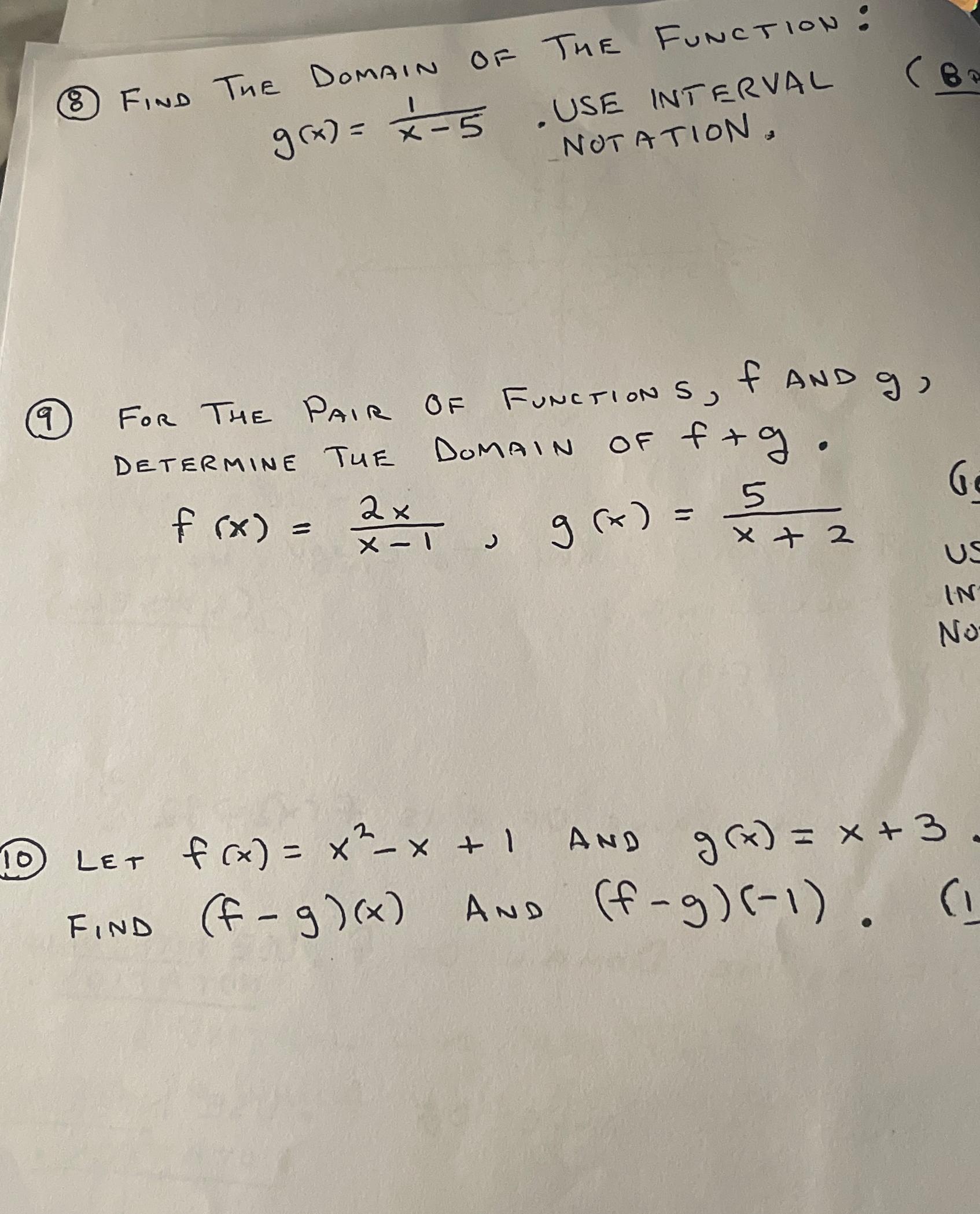Solved (8) ﻿Find The Domain of The Function:USE INTERVAL | Chegg.com