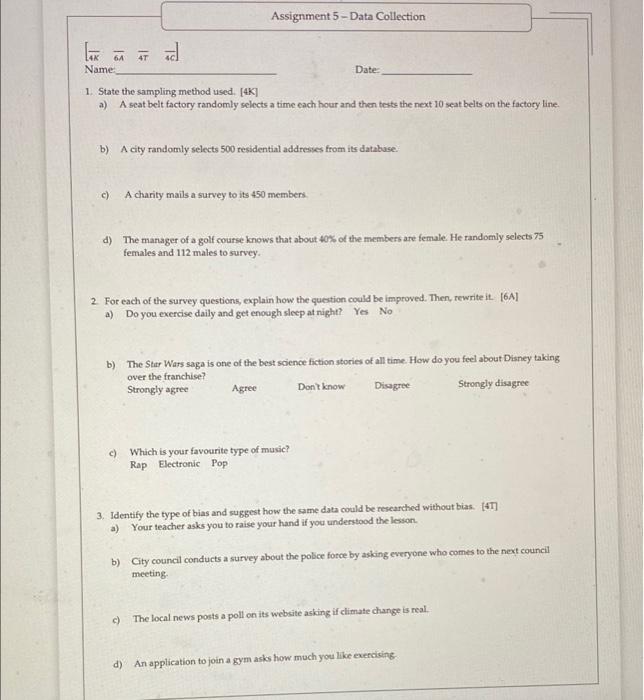 Solved Assignment 5 - Data Collection for an et Name Date 1 | Chegg.com