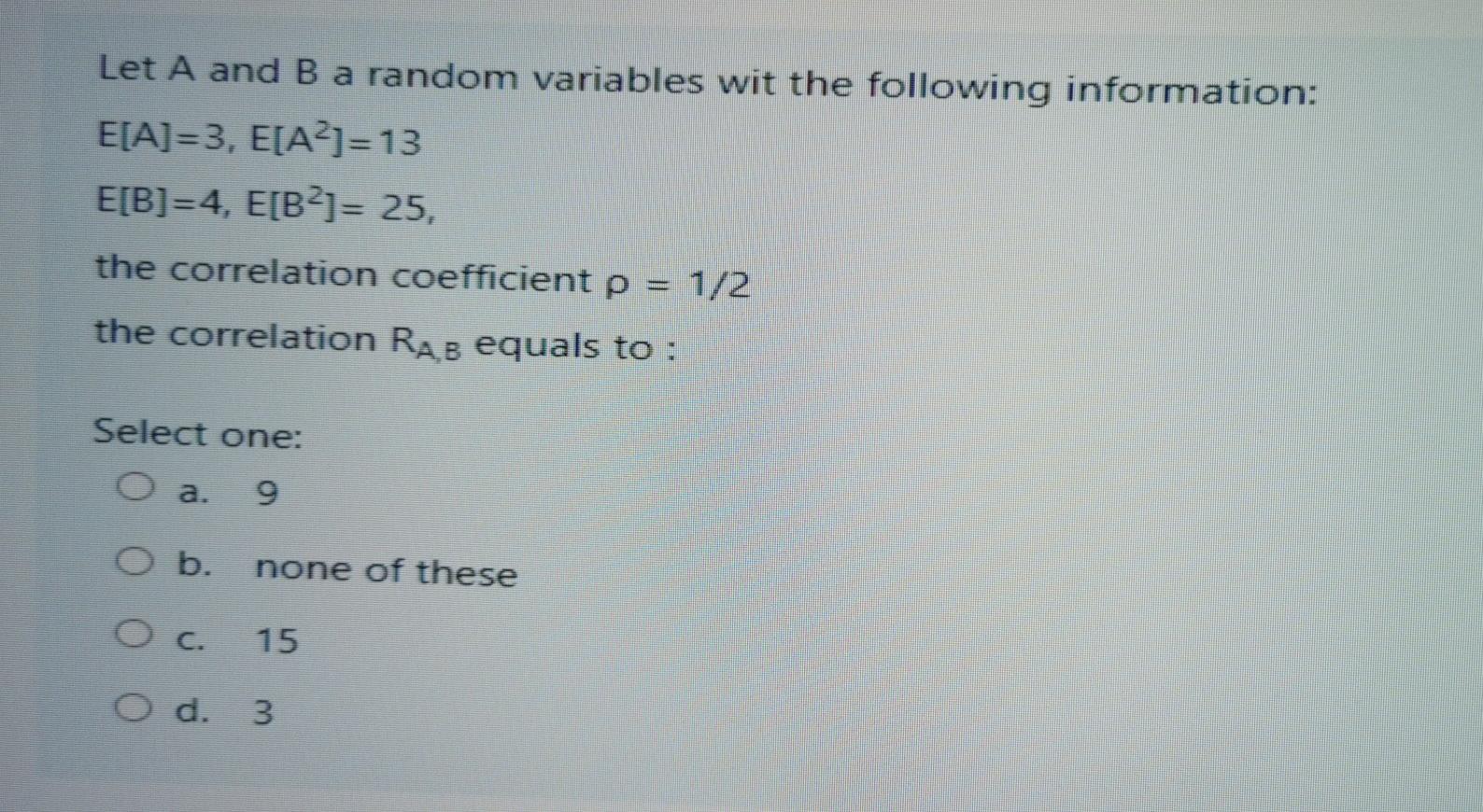 Solved Let A and B a random variables wit the following | Chegg.com