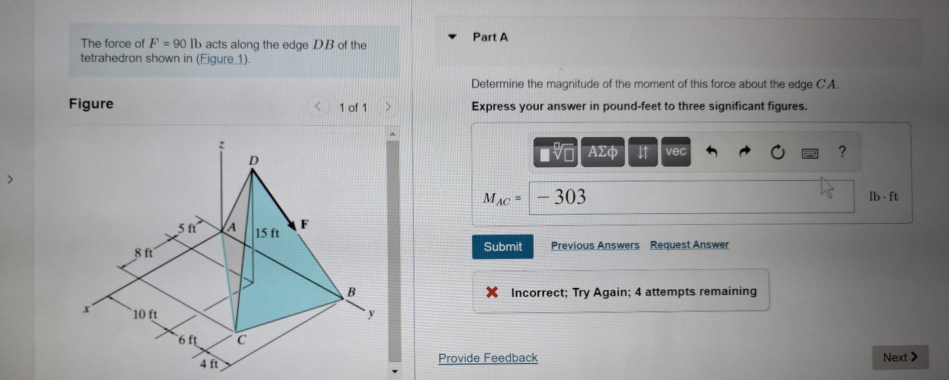 Solved The Force Of F=90lb Acts Along The Edge DB Of The | Chegg.com