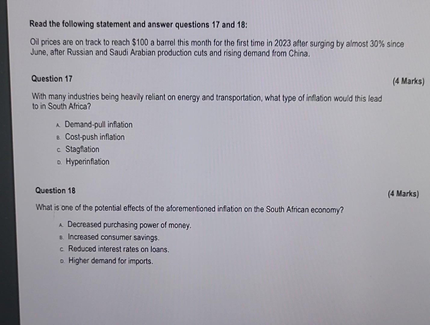 Solved Read the following statement and answer questions 17 | Chegg.com