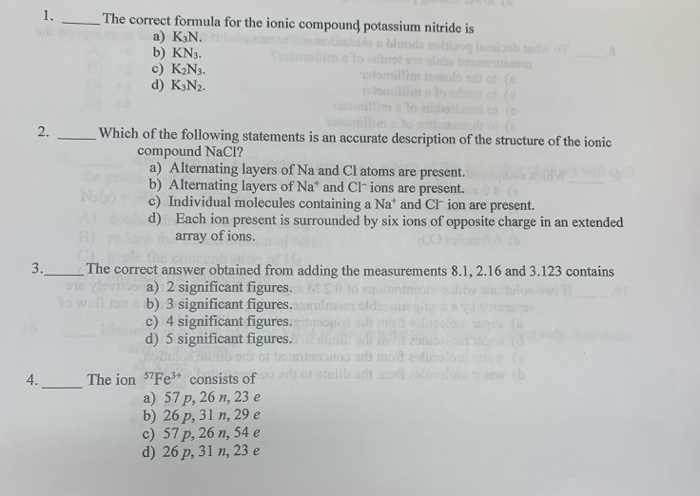 Solved 1. - The correct formula for the ionic compound | Chegg.com