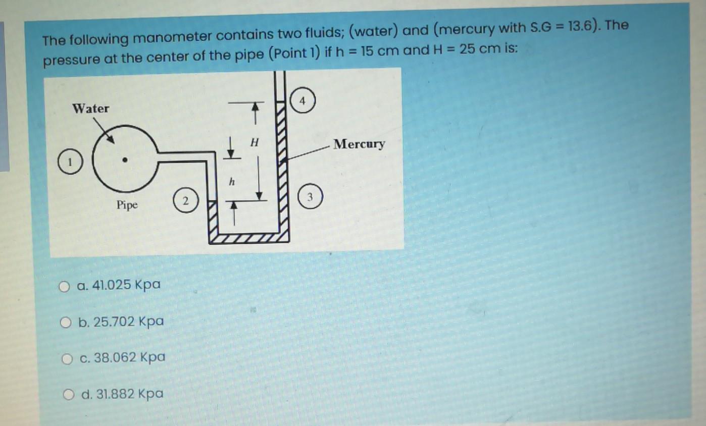 Solved The following manometer contains two fluids; (water)