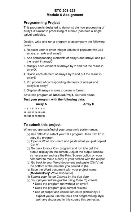 Solved tasks: ETC 208-228 Module 6 Assignment Programming | Chegg.com