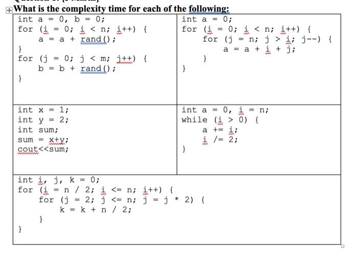 Solved What is the complexity time for each of the | Chegg.com