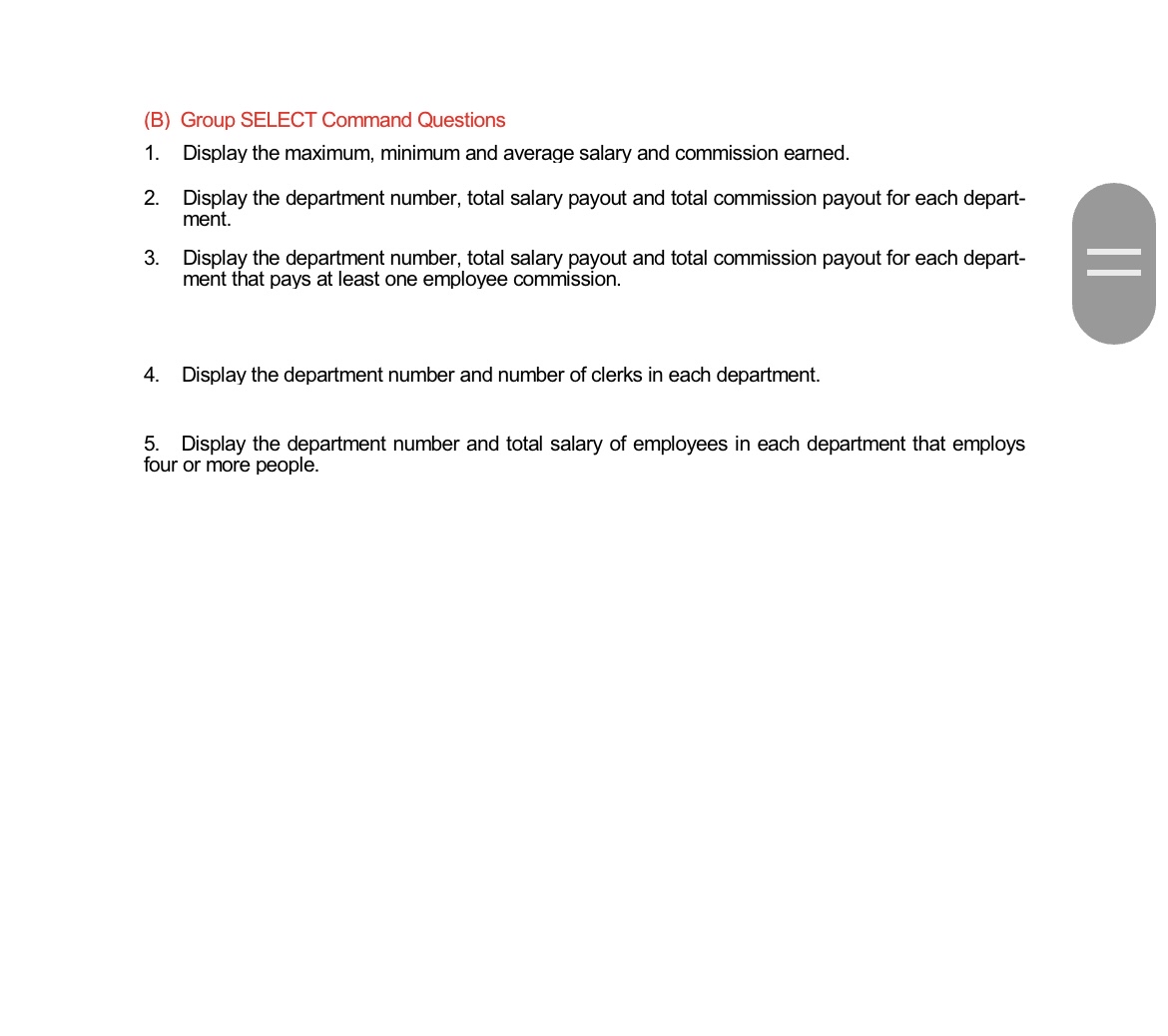 Solved Sql Exercises Without Answersgive The Sql Commands