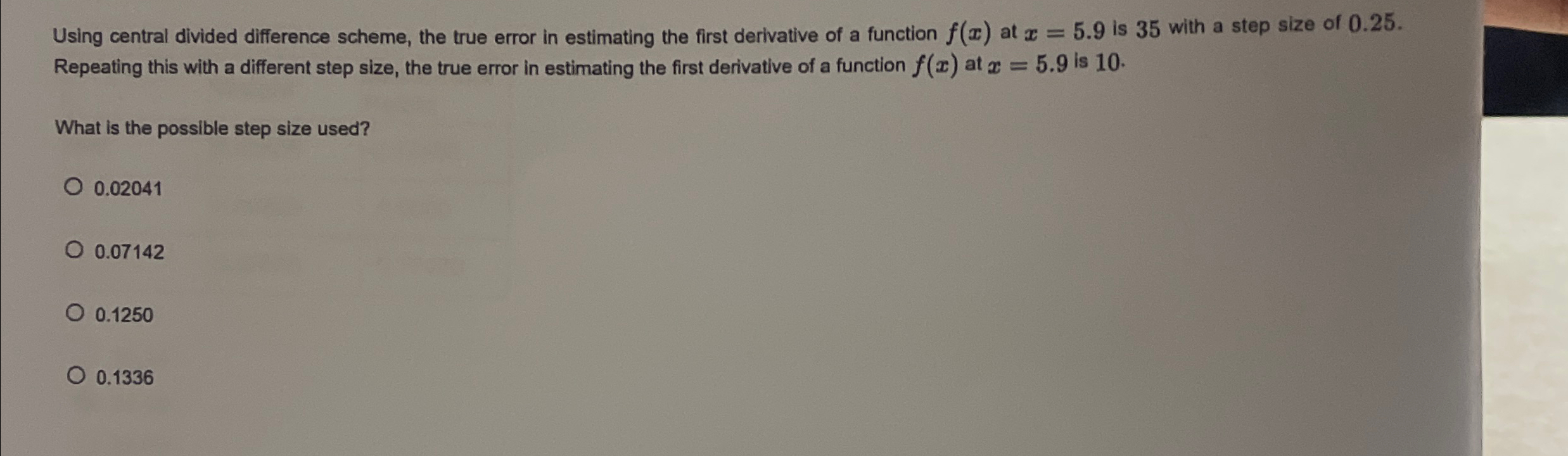 Using central divided difference scheme, the true | Chegg.com