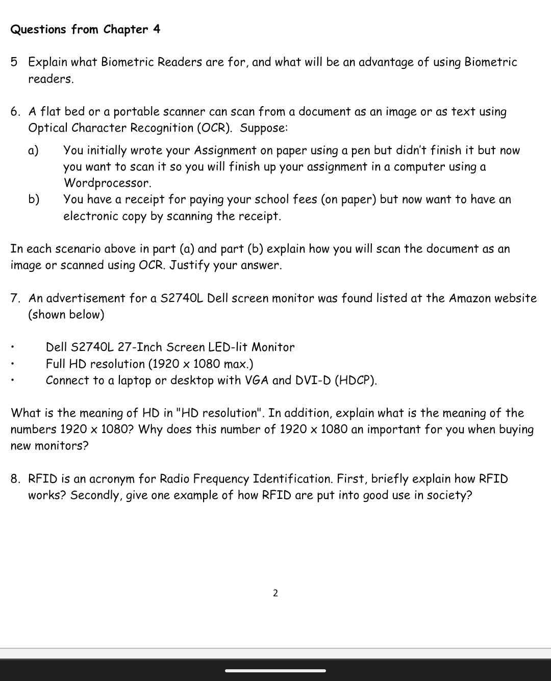 Solved Questions from Chapter 4 5 Explain what Biometric