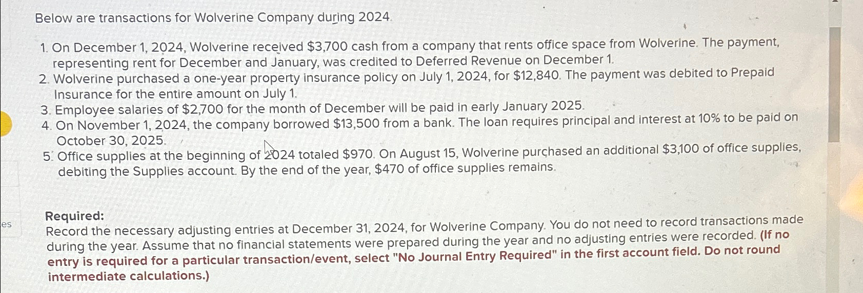 Solved Below are transactions for Wolverine Company during | Chegg.com
