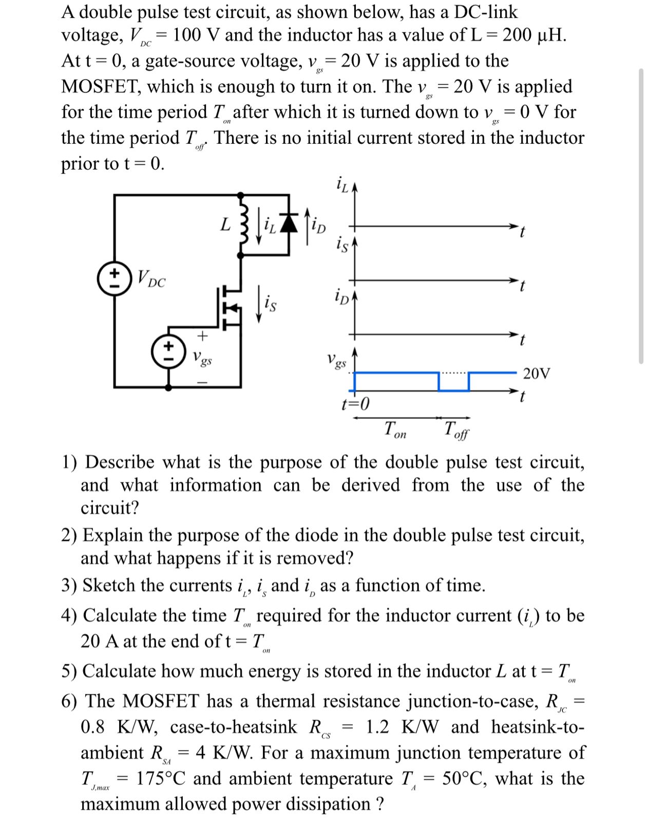 Solved A double pulse test circuit, as shown below, has a | Chegg.com