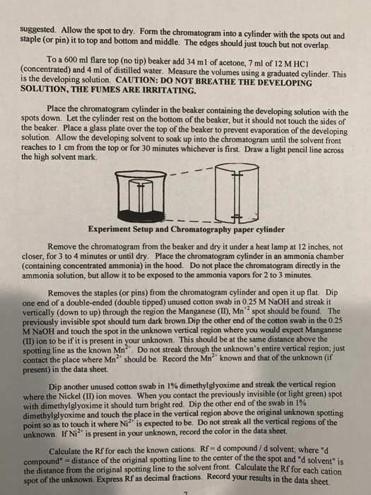 Separation Of Cations Paper Chromatography Chegg 