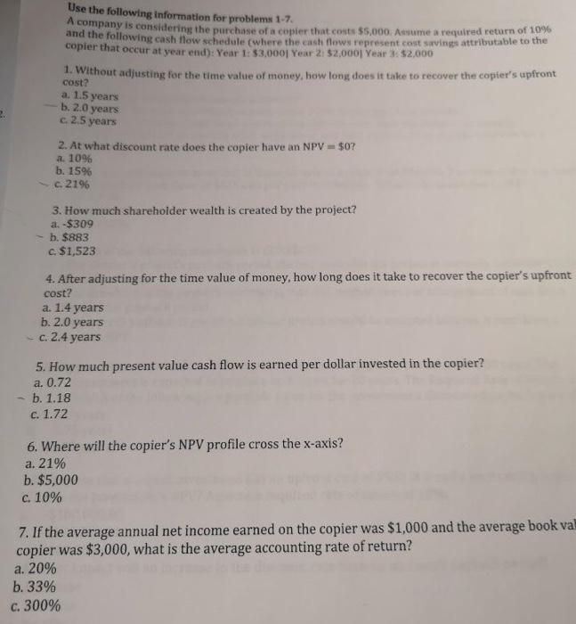Solved Use the following information for problems 1-7. | Chegg.com