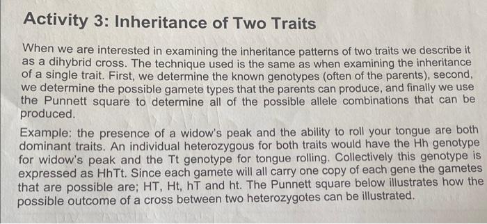 Solved Activity 3: Inheritance of Two Traits When we are | Chegg.com