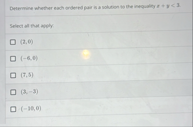 Solved Determine whether each ordered pair is a solution to | Chegg.com