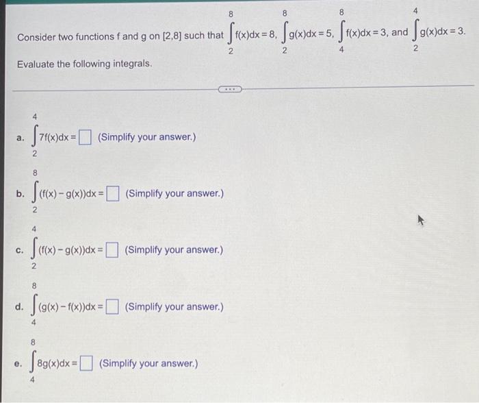 Solved a. Consider two functions f and g on [2,8] such that | Chegg.com