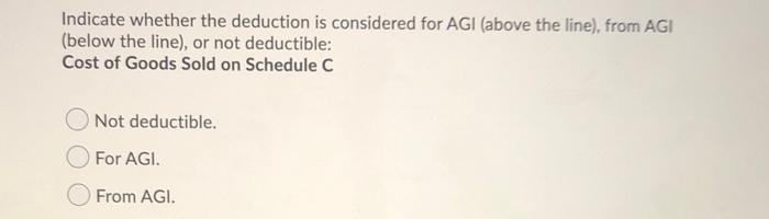 Solved Indicate Whether The Deduction Is Considered For AGI | Chegg.com